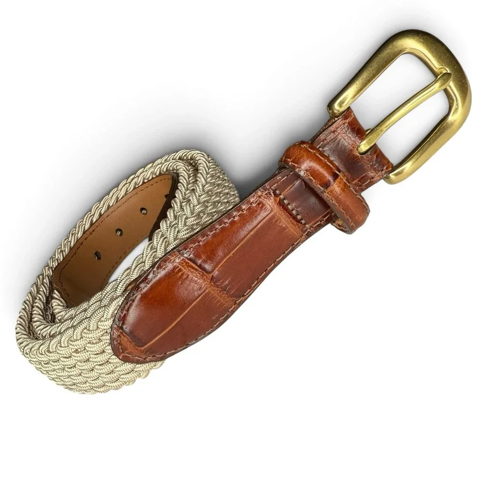 Brighton Belt Croc Embossed Brown Leather Woven Stretchy Brass Buckle Men's 36